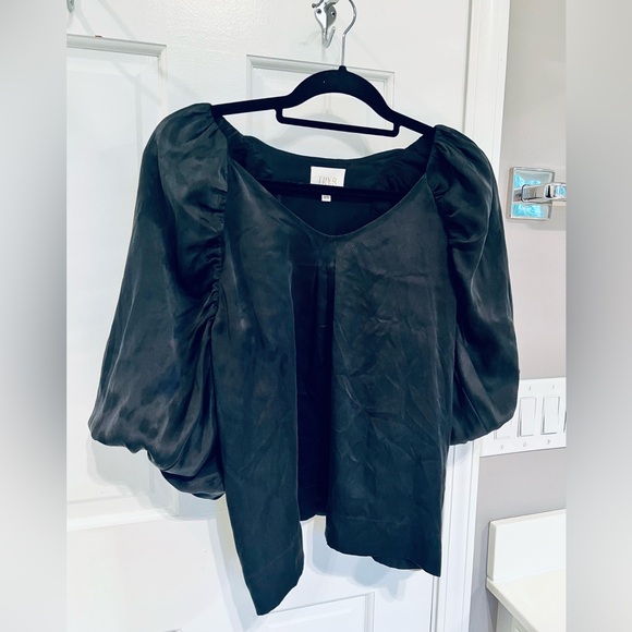 Anthropologie Tops - Anthropologie TryB Silk Puff Short Sleeve Blouse Black